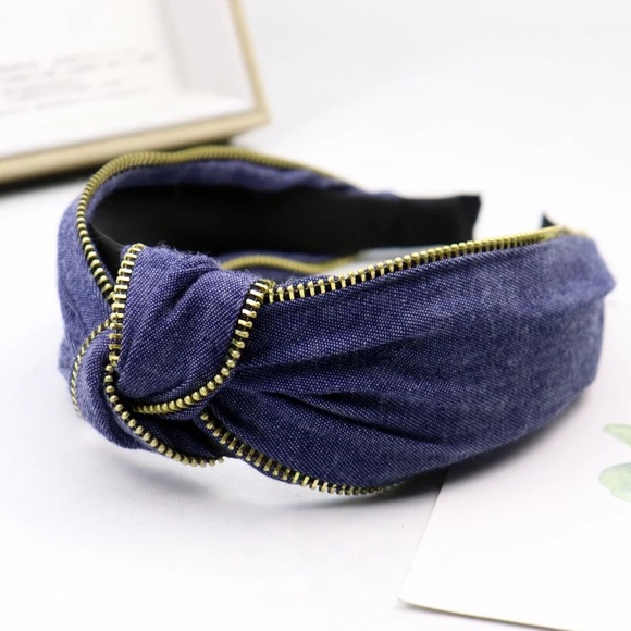NWT Denim headbands with gold zipper 2color choice - Picture 3 of 10